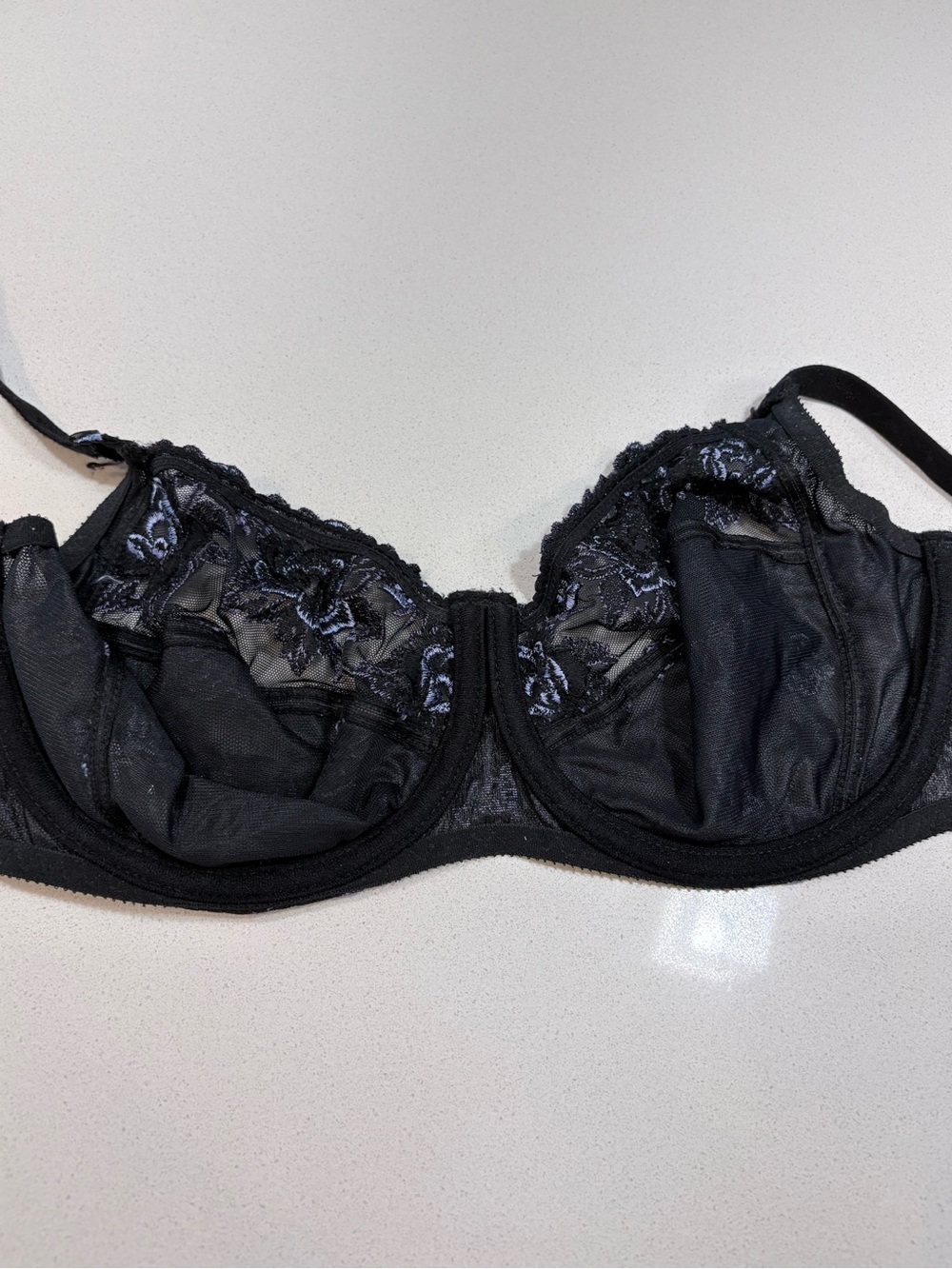 Embroidered Underwire Bra in Black and Lavender Floral - Picture 11 of 13